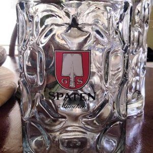 Spaten Munchen GS 1 Liter Dimpled Clear Glass Beer Stein Vintage Austria